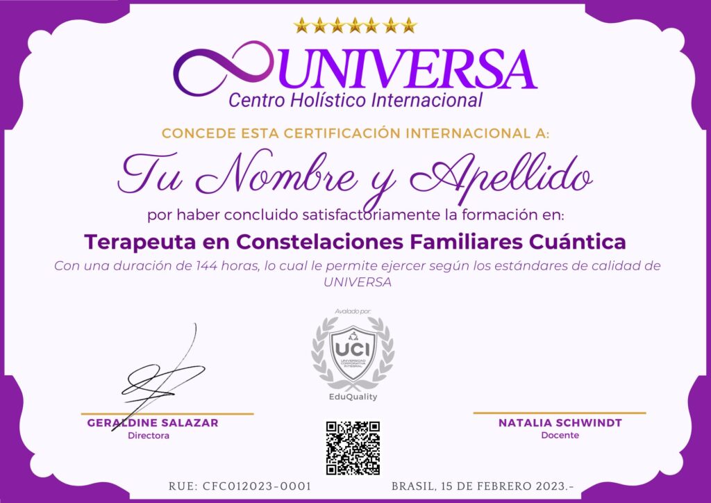 Certificado Constelaciones Familiares Cuánticas UNIVERSA