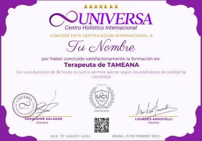 Certificado Internacional Terapeuta de Tameana UNIVERSA