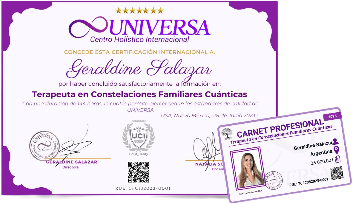 Certificado Internacional - Oficial - UNIVERSA Centro Holístico internacional