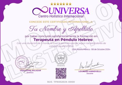 Certificado Péndulo hebreo – Clase Intensiva – UNIVERSA Centro Holístico Internacional Certificado Péndulo hebreo - Clase Intensiva - UNIVERSA Centro Holístico Internacional