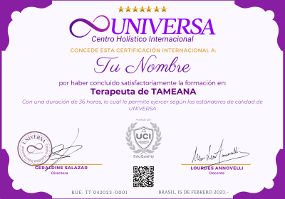 Certificado Internacional Terapeuta de Tameana UNIVERSA